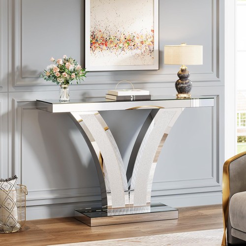 Modern sliver mirrored console - modern,