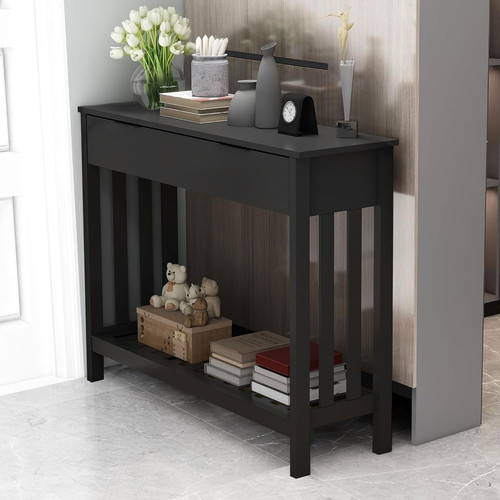 Modern black entryway - modern, table